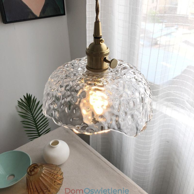 Nieregularna lampa wisząca ze szkła mosiężnego, lampa sufitowa ze szkła młotkowego