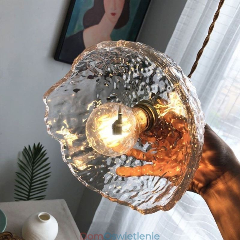 Nieregularna lampa wisząca ze szkła mosiężnego, lampa sufitowa ze szkła młotkowego