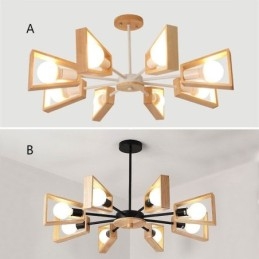 Nowoczesny żyrandol w kształcie wachlarza, elegancka lampa wisząca z drewna