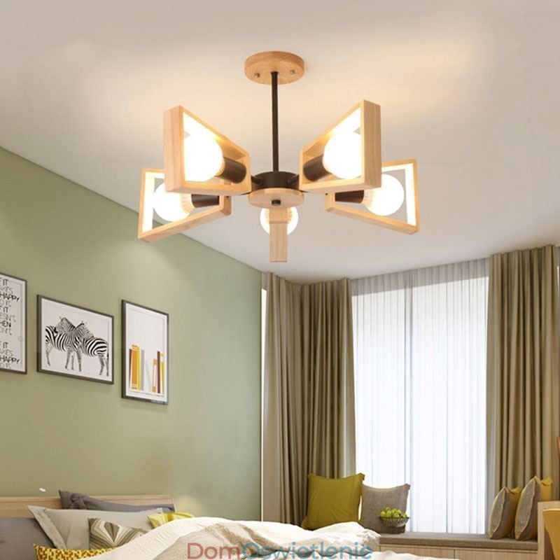 Nowoczesny żyrandol w kształcie wachlarza, elegancka lampa wisząca z drewna
