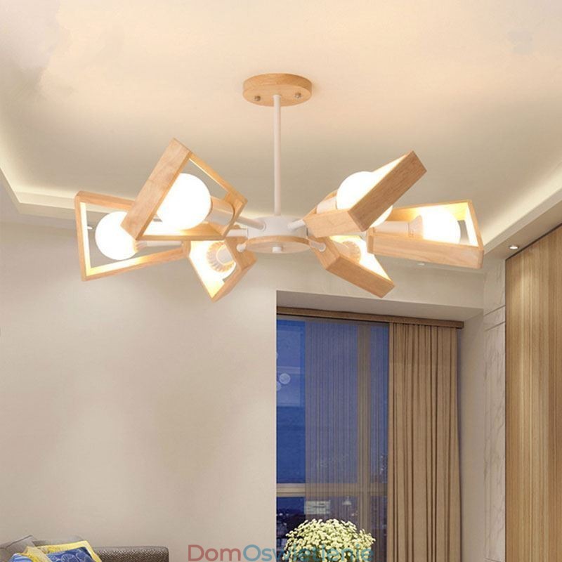 Nowoczesny żyrandol w kształcie wachlarza, elegancka lampa wisząca z drewna