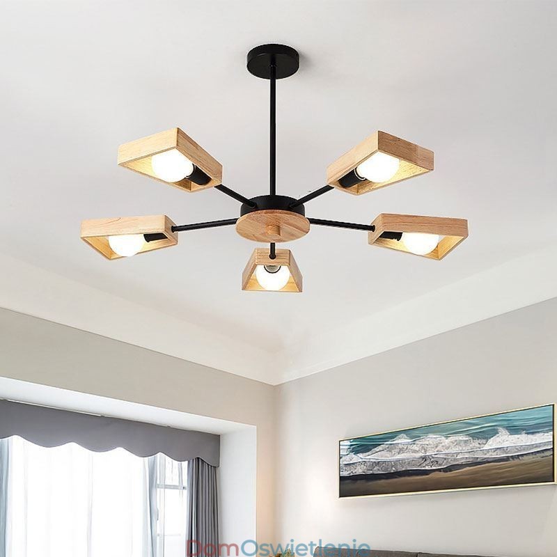 Nowoczesny żyrandol w kształcie wachlarza, elegancka lampa wisząca z drewna