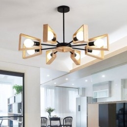 Nowoczesny żyrandol w kształcie wachlarza, elegancka lampa wisząca z drewna