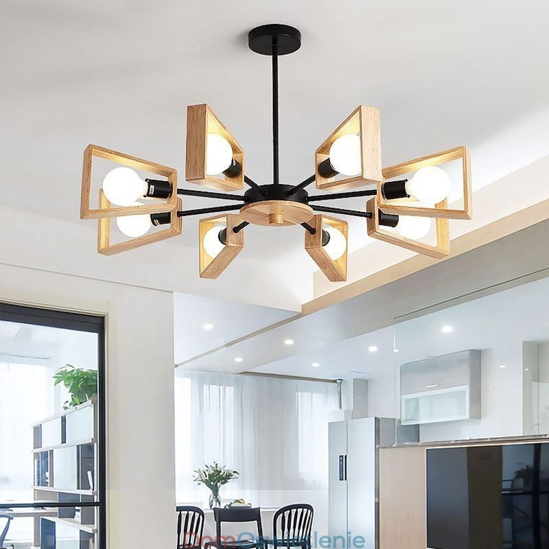Nowoczesny żyrandol w kształcie wachlarza, elegancka lampa wisząca z drewna