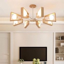Nowoczesny żyrandol w kształcie wachlarza, elegancka lampa wisząca z drewna