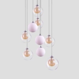 Wisząca lampa szklana, lampa sufitowa, złoty nikiel szczotkowany + mleczna szklana kula