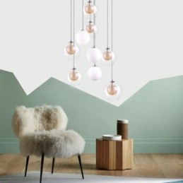 Wisząca lampa szklana, lampa sufitowa, złoty nikiel szczotkowany + mleczna szklana kula