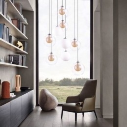 Wisząca lampa szklana, lampa sufitowa, złoty nikiel szczotkowany + mleczna szklana kula