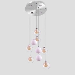 Wisząca lampa szklana, lampa sufitowa, złoty nikiel szczotkowany + mleczna szklana kula