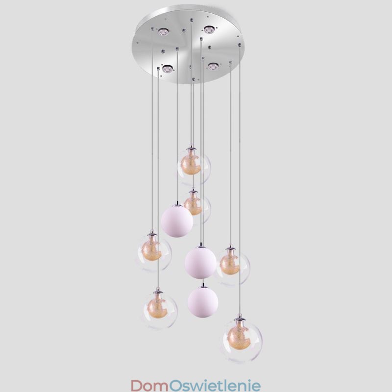 Wisząca lampa szklana, lampa sufitowa, złoty nikiel szczotkowany + mleczna szklana kula
