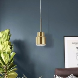 Wisząca lampa szklana w stylu postmodernistycznym, złoty cylinder, jasne światło