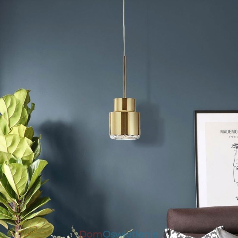 Wisząca lampa szklana w stylu postmodernistycznym, złoty cylinder, jasne światło