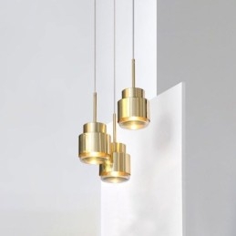Wisząca lampa szklana w stylu postmodernistycznym, złoty cylinder, jasne światło