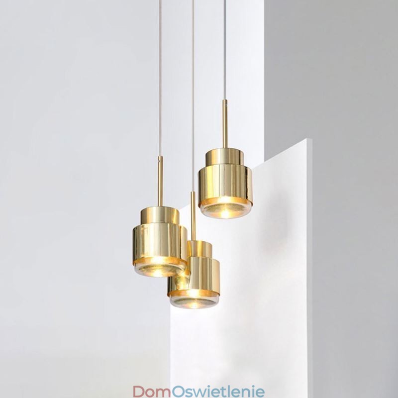 Wisząca lampa szklana w stylu postmodernistycznym, złoty cylinder, jasne światło