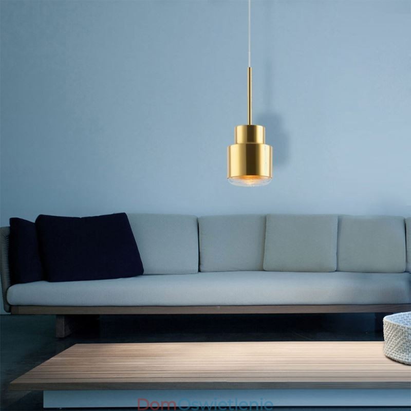 Wisząca lampa szklana w stylu postmodernistycznym, złoty cylinder, jasne światło