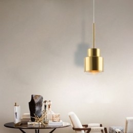 Wisząca lampa szklana w stylu postmodernistycznym, złoty cylinder, jasne światło