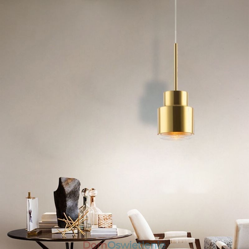 Wisząca lampa szklana w stylu postmodernistycznym, złoty cylinder, jasne światło