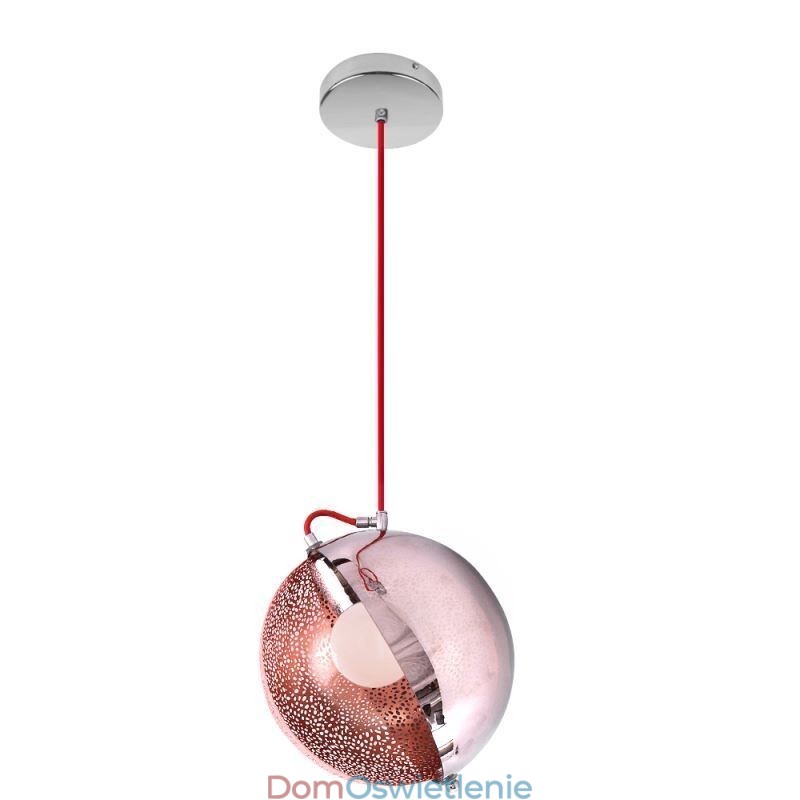 Nowoczesna lampa wisząca w kolorze różowego złota, półokrągły klosz szklany, dekoracyjna lampa kawiarniana