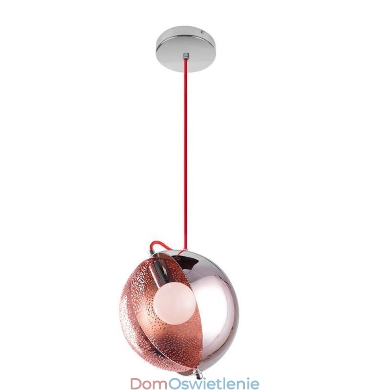 Nowoczesna lampa wisząca w kolorze różowego złota, półokrągły klosz szklany, dekoracyjna lampa kawiarniana