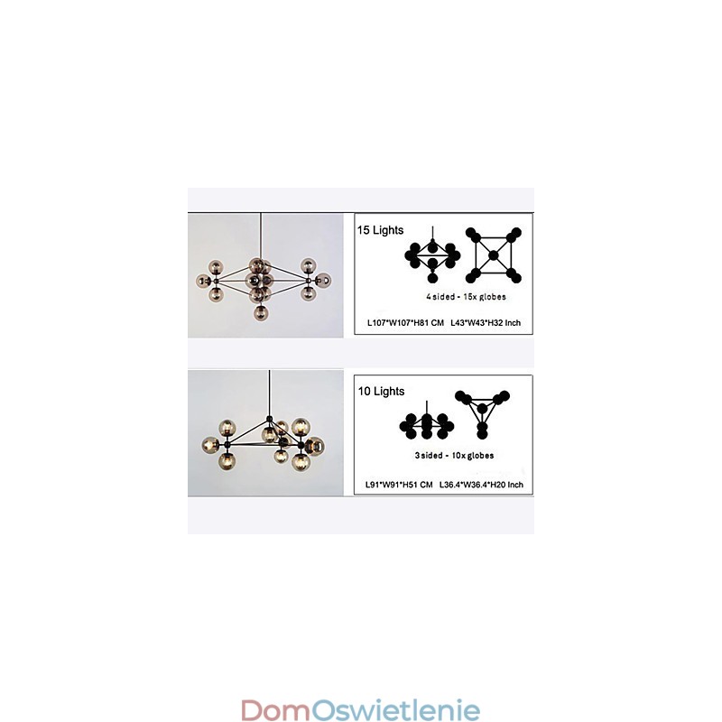 Żyrandol 15 świateł Szklane kule świetlne Retro Na zewnątrz Garaż Metal
