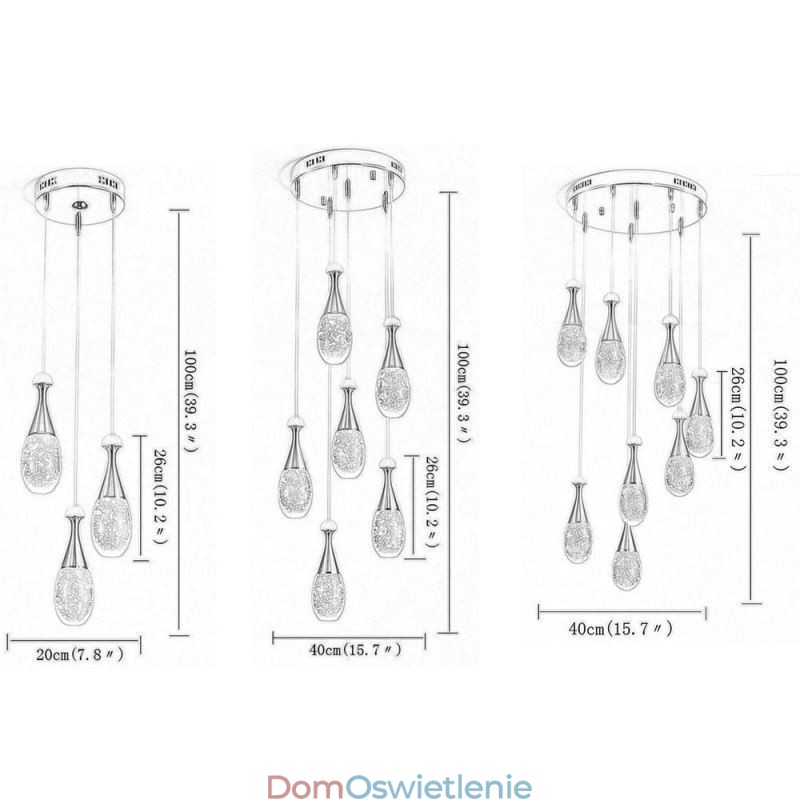 Wisząca lampa w kształcie łezki ze szkła z nasionami