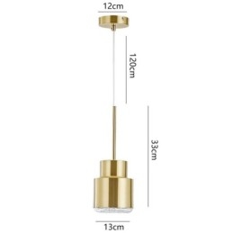 Wisząca lampa szklana w stylu postmodernistycznym, złoty cylinder, jasne światło