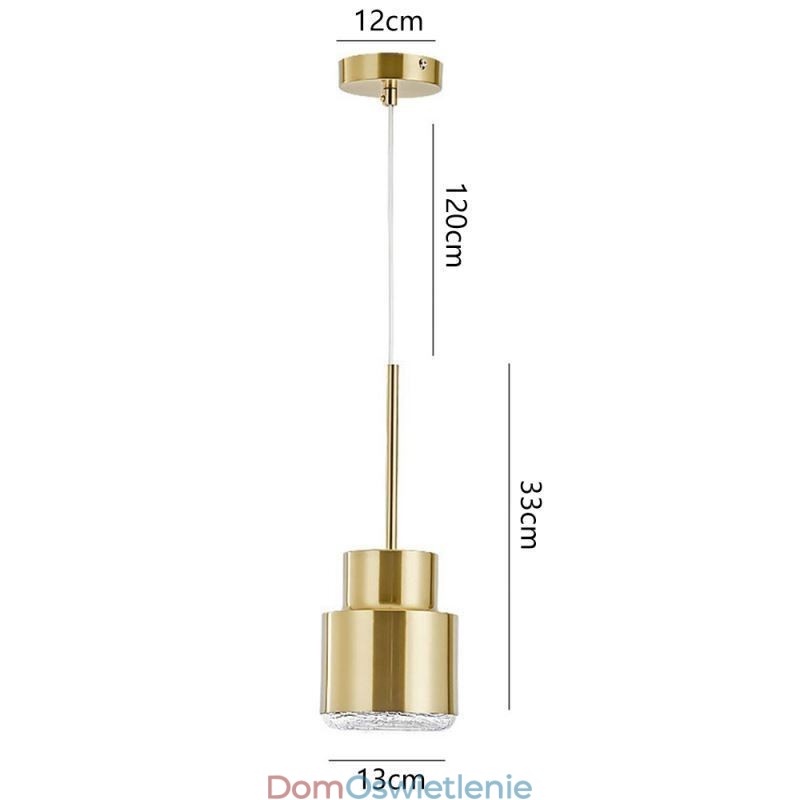 Wisząca lampa szklana w stylu postmodernistycznym, złoty cylinder, jasne światło