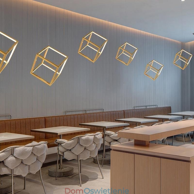 Lampa wisząca postmodernistyczna, geometryczna, złota, wisząca lampa
