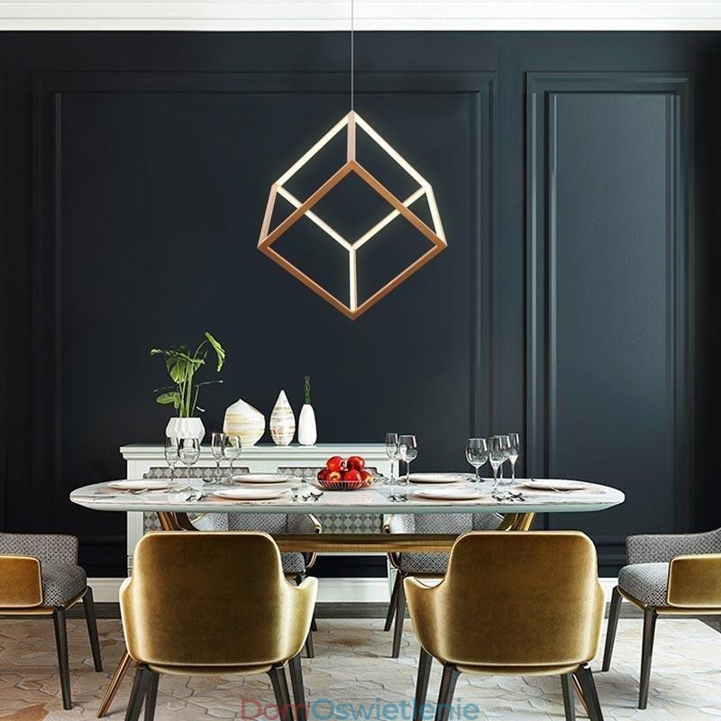 Lampa wisząca postmodernistyczna, geometryczna, złota, wisząca lampa