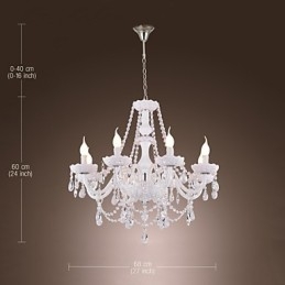 Żyrandol Biały Kryształ Nowoczesny Salon 8 Świateł