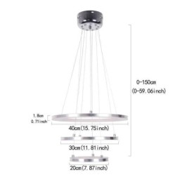 Nowoczesna lampa wisząca akrylowa 3 pierścienie lampa 40+30+20cm