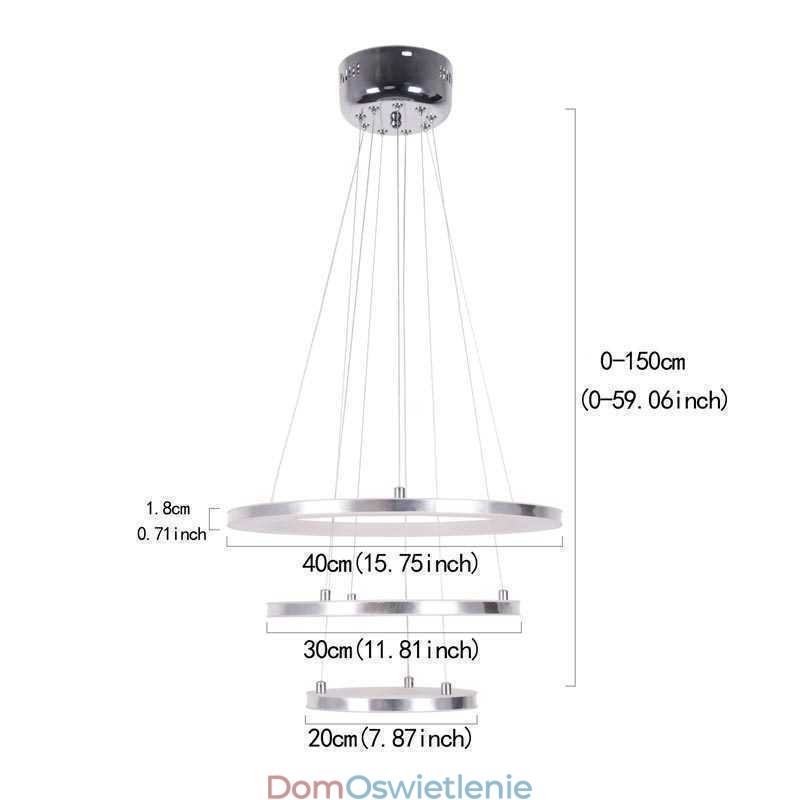 Nowoczesna lampa wisząca akrylowa 3 pierścienie lampa 40+30+20cm
