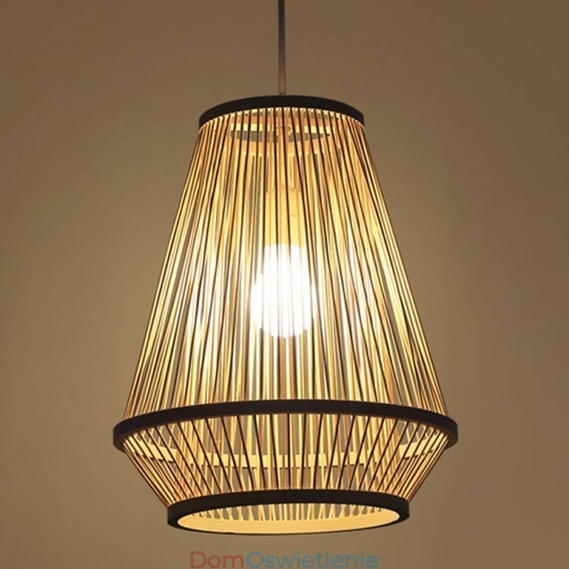 Lampa wisząca przy łóżku z plecionego bambusa