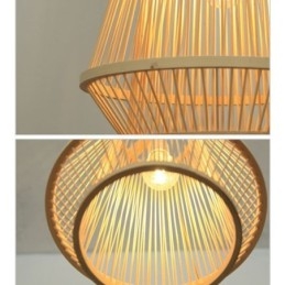 Lampa wisząca przy łóżku z plecionego bambusa