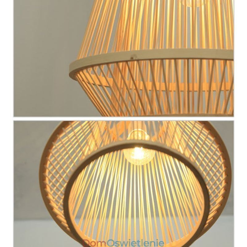 Lampa wisząca przy łóżku z plecionego bambusa