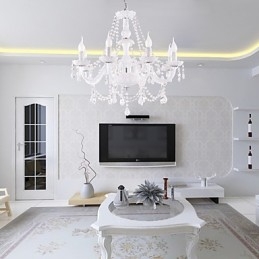 Żyrandol Biały Kryształ Nowoczesny Salon 8 Świateł