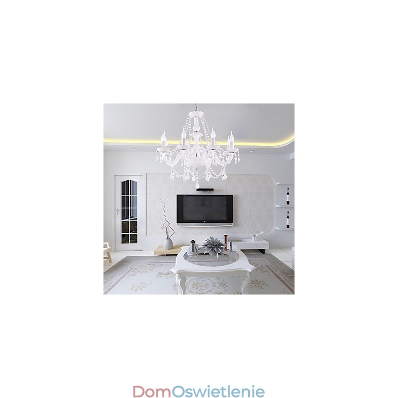 Żyrandol Biały Kryształ Nowoczesny Salon 8 Świateł