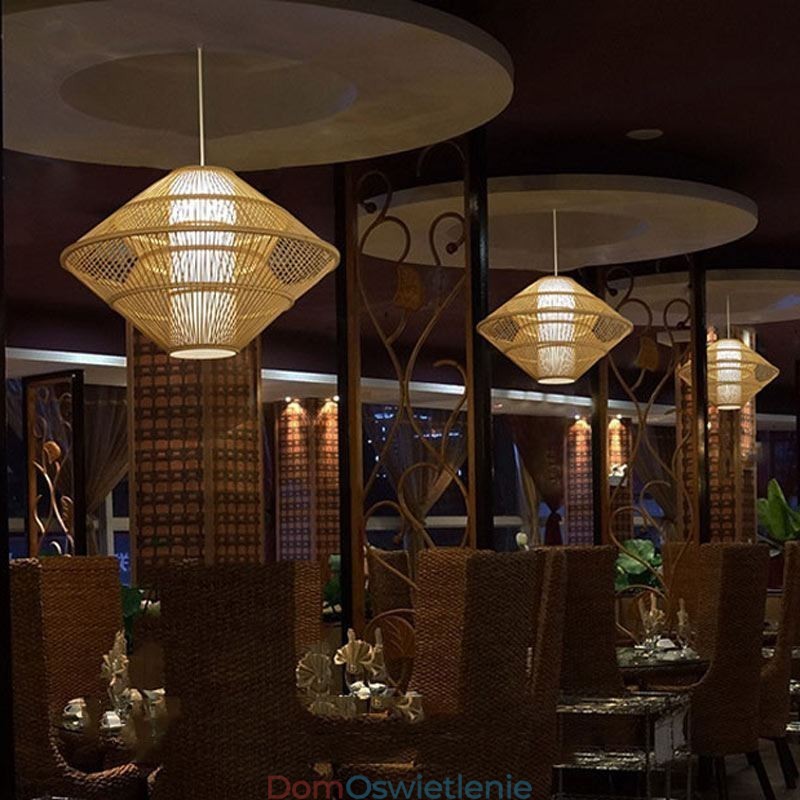 Żyroskopowa lampa wisząca z bambusa