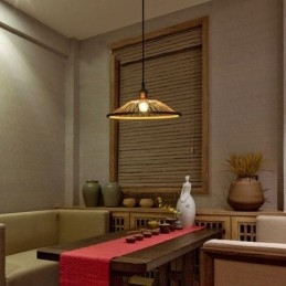 Wisząca lampa z bambusa Dome, ręcznie tkana lampa wisząca