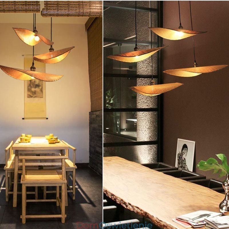 Kreatywna lampa wisząca z liści Współczesna lampa wisząca z bambusa Oświetlenie herbaciarni