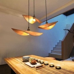 Kreatywna lampa wisząca z liści Współczesna lampa wisząca z bambusa Oświetlenie herbaciarni