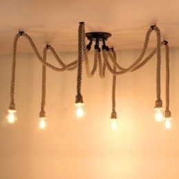 Styl retro 6 10 głów lampa wisząca z konopnej liny żyrandol vintage lampa sufitowa