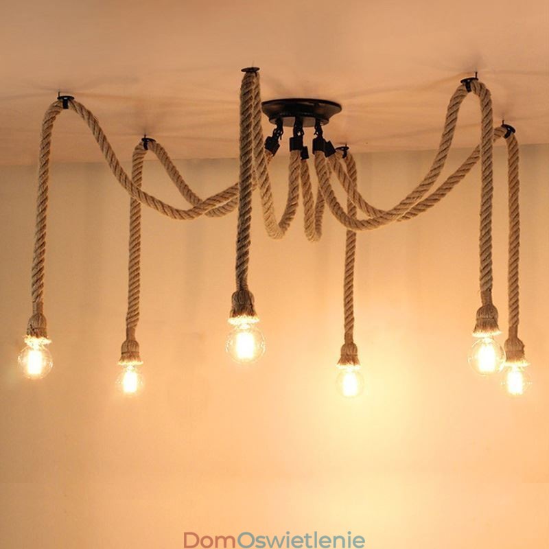 Styl retro 6 10 głów lampa wisząca z konopnej liny żyrandol vintage lampa sufitowa