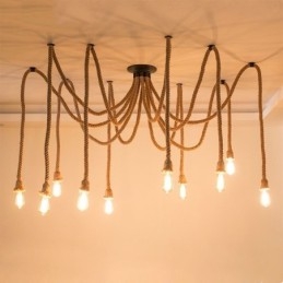 Styl retro 6 10 głów lampa wisząca z konopnej liny żyrandol vintage lampa sufitowa