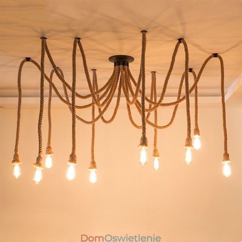 Styl retro 6 10 głów lampa wisząca z konopnej liny żyrandol vintage lampa sufitowa
