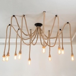 Styl retro 6 10 głów lampa wisząca z konopnej liny żyrandol vintage lampa sufitowa