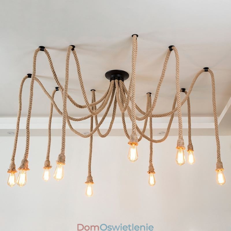 Styl retro 6 10 głów lampa wisząca z konopnej liny żyrandol vintage lampa sufitowa