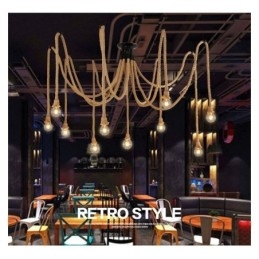 Styl retro 6 10 głów lampa wisząca z konopnej liny żyrandol vintage lampa sufitowa