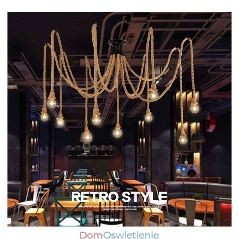 Styl retro 6 10 głów lampa wisząca z konopnej liny żyrandol vintage lampa sufitowa