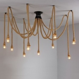 Styl retro 6 10 głów lampa wisząca z konopnej liny żyrandol vintage lampa sufitowa